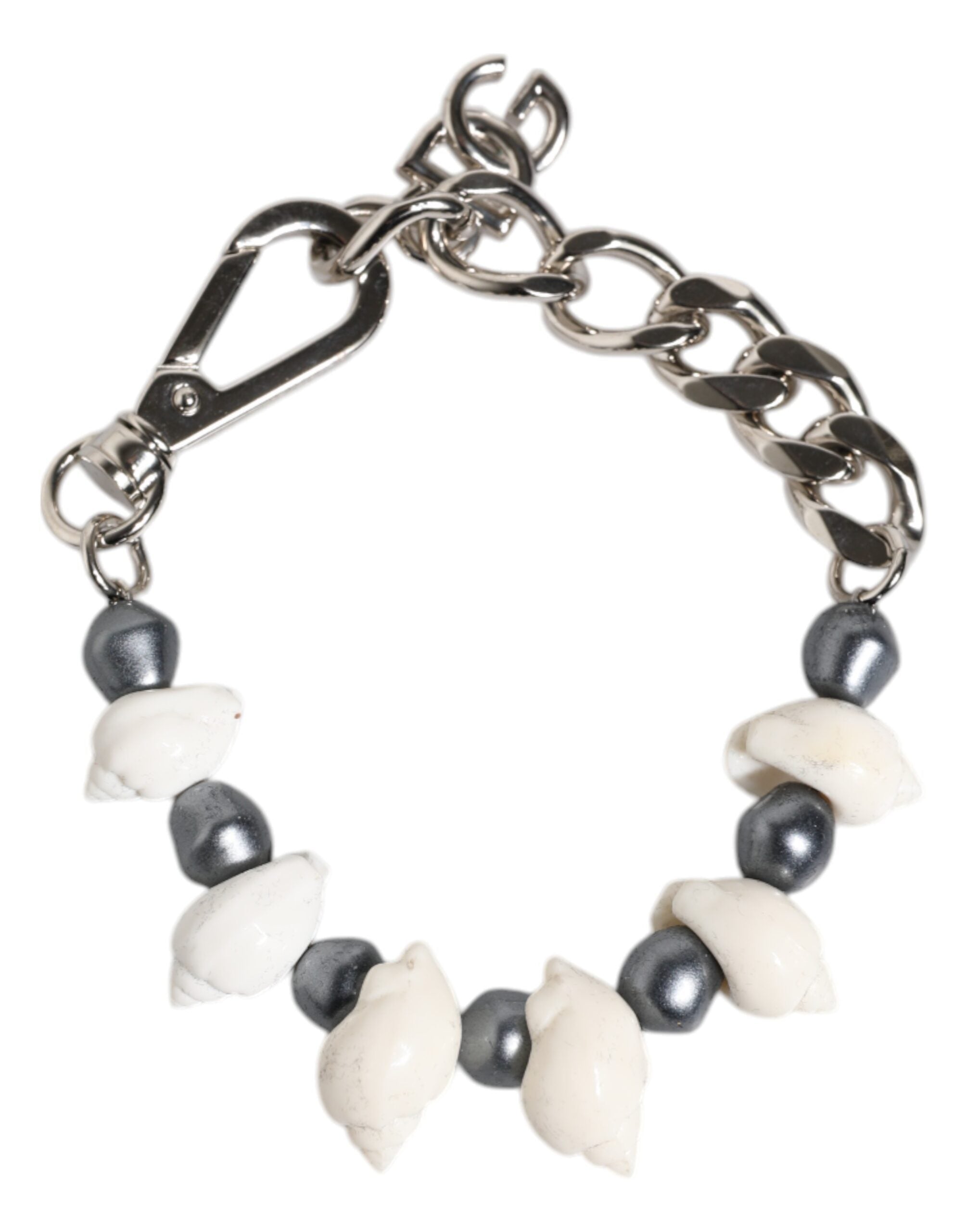 Silver Tone Brass Beaded Shell DG Logo Pendant Bracelet