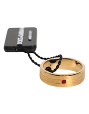 Gold Tone Brass Red Crystal DG Logo Ring