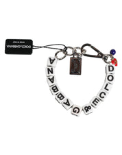 Silver Brass Chain Dice Logo Embellished Charm Bracelet