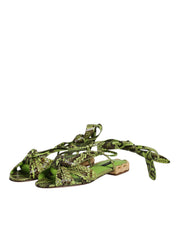Dolce & Gabbana Green Animal Print Ankle Wrap Sandals Shoes Dolce & Gabbana