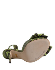 Green Python Leather Heels Sandals Shoes