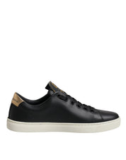 Dolce & Gabbana Black Leather Gold Red Heart Sneakers Shoes