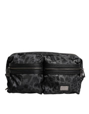 Dolce & Gabbana Black Gray Leopard DG Logo Belt Waist Fanny Pack Bag