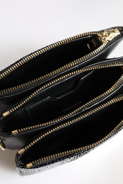 Black Exotic Leather Shoulder Sling Clutch Bag