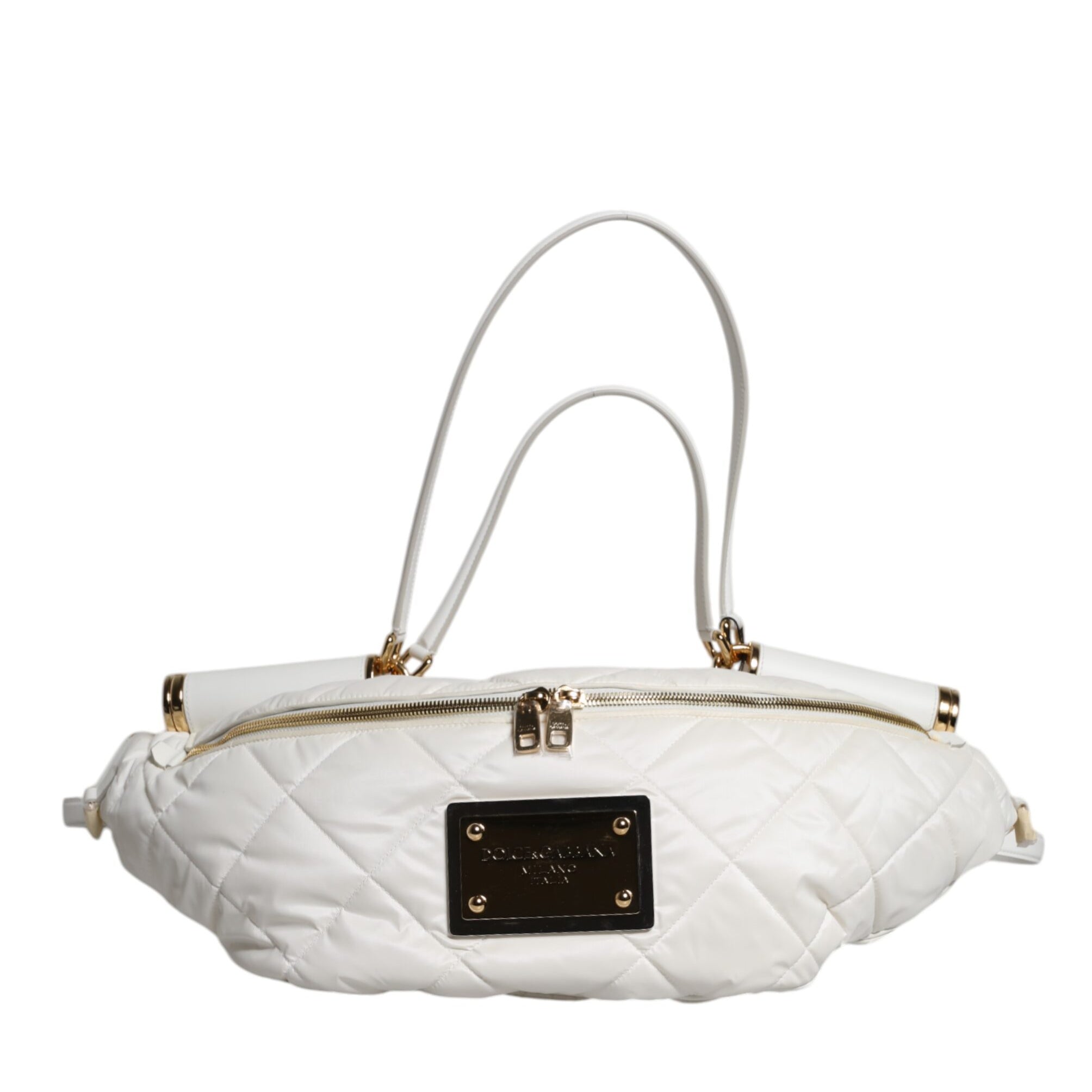 Dolce & Gabbana White Quilted Logo Plaque Belt Waist Fanny Pack Bag Dolce & Gabbana