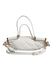 White Quilted Logo Plaque Belt Waist Fanny Pack Bag