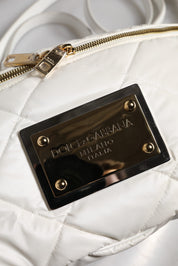 White Quilted Logo Plaque Belt Waist Fanny Pack Bag