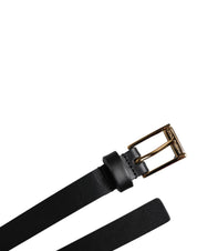 Black Calf Leather Gold Metal Buckle Belt
