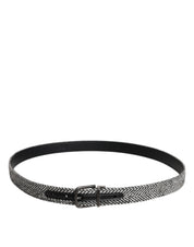 Black White Silver Tone Metal Buckle Belt