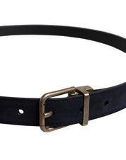 Black Goat Leather Metal Buckle Classic Belt