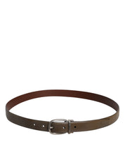 Brown Leather Classic Metal Logo Buckle Belt
