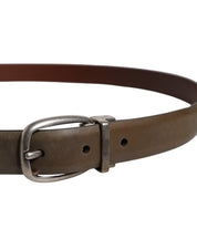 Brown Leather Classic Metal Logo Buckle Belt
