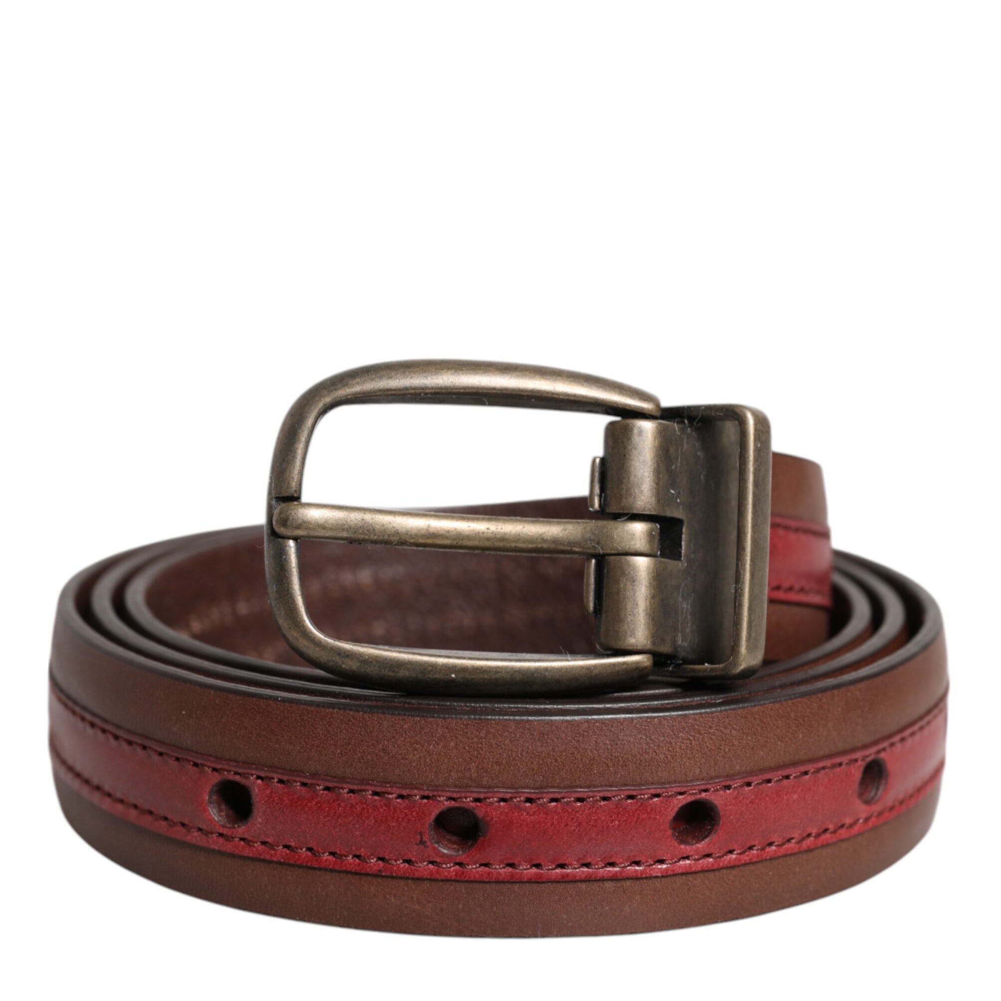 Dolce & Gabbana Burgundy Leather Metal Logo Buckle Belt Dolce & Gabbana
