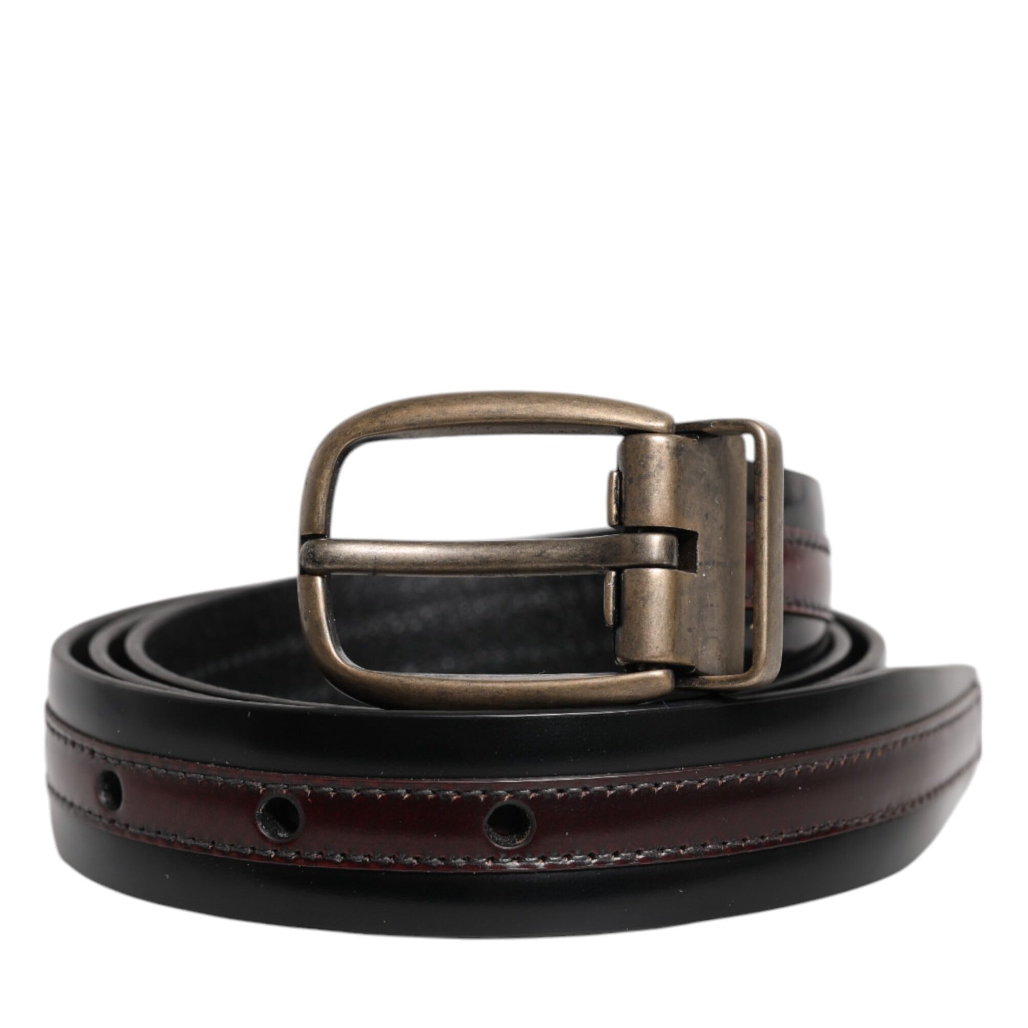 Dolce & Gabbana Black Burgundy Calfskin Metal Logo Buckle Belt Dolce & Gabbana