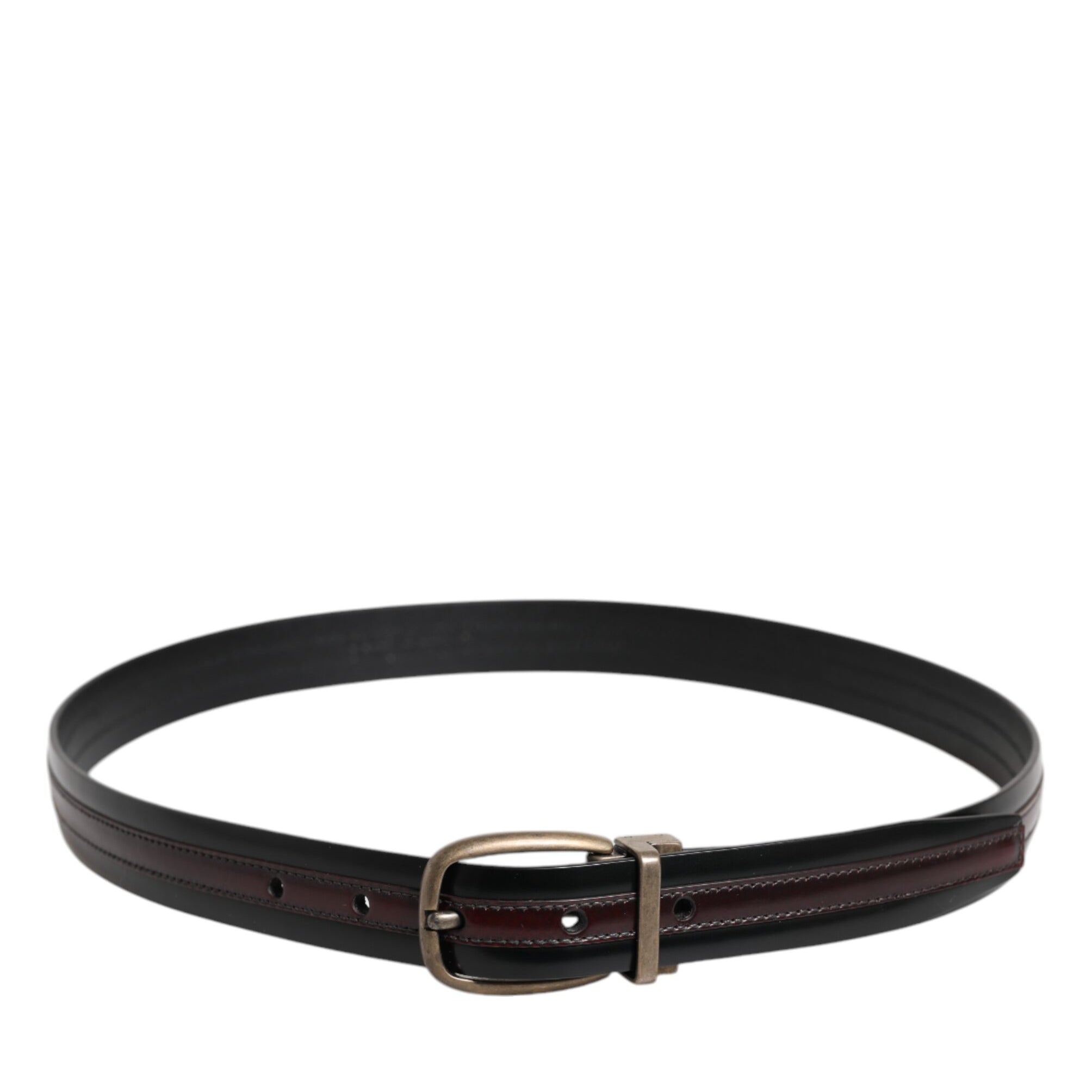 Dolce & Gabbana Black Burgundy Calfskin Metal Logo Buckle Belt Dolce & Gabbana