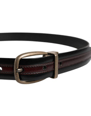 Dolce & Gabbana Black Burgundy Calfskin Metal Logo Buckle Belt Dolce & Gabbana