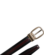 Dolce & Gabbana Black Burgundy Calfskin Metal Logo Buckle Belt Dolce & Gabbana
