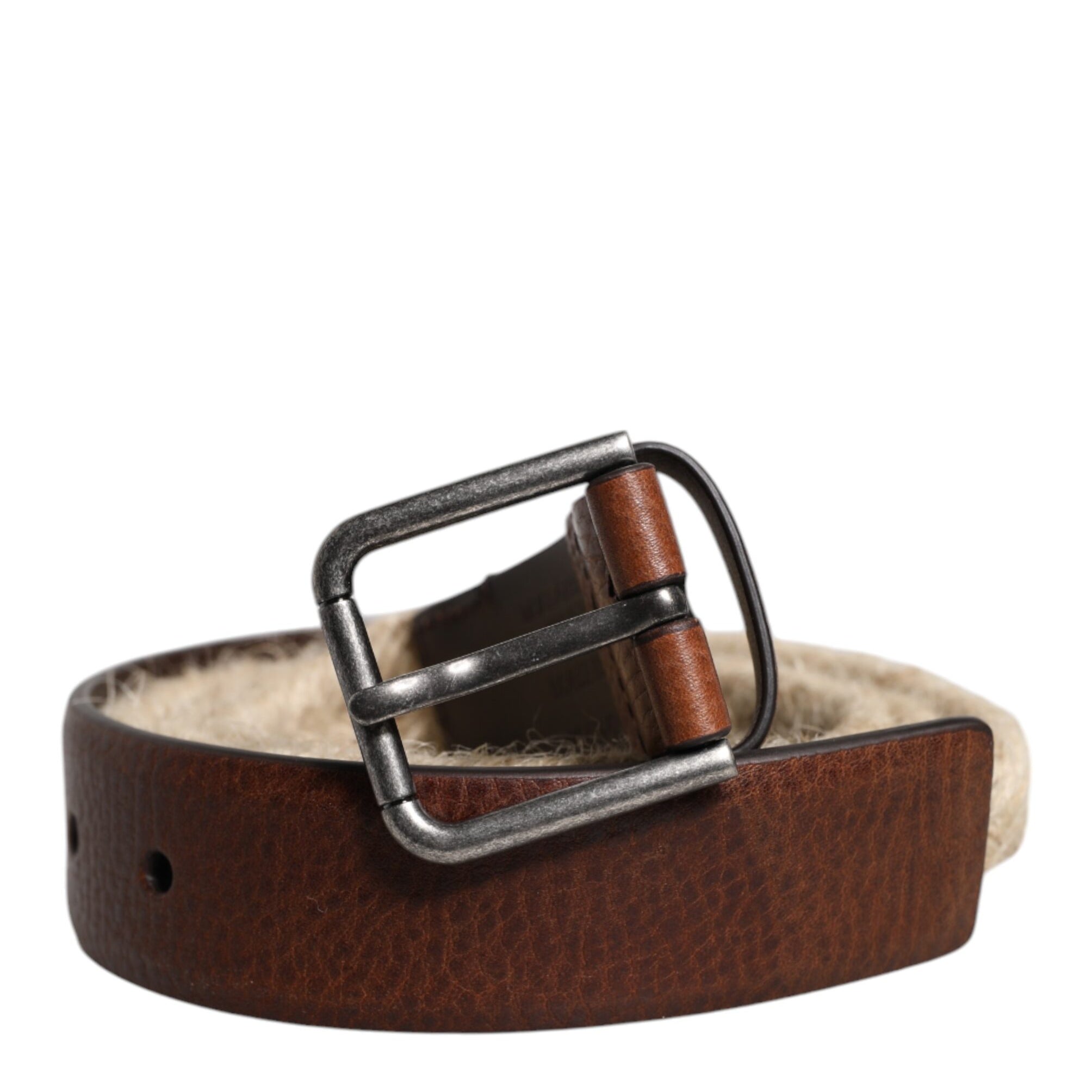Dolce & Gabbana Brown Jute Leather Woven Metal Buckle Belt Dolce & Gabbana