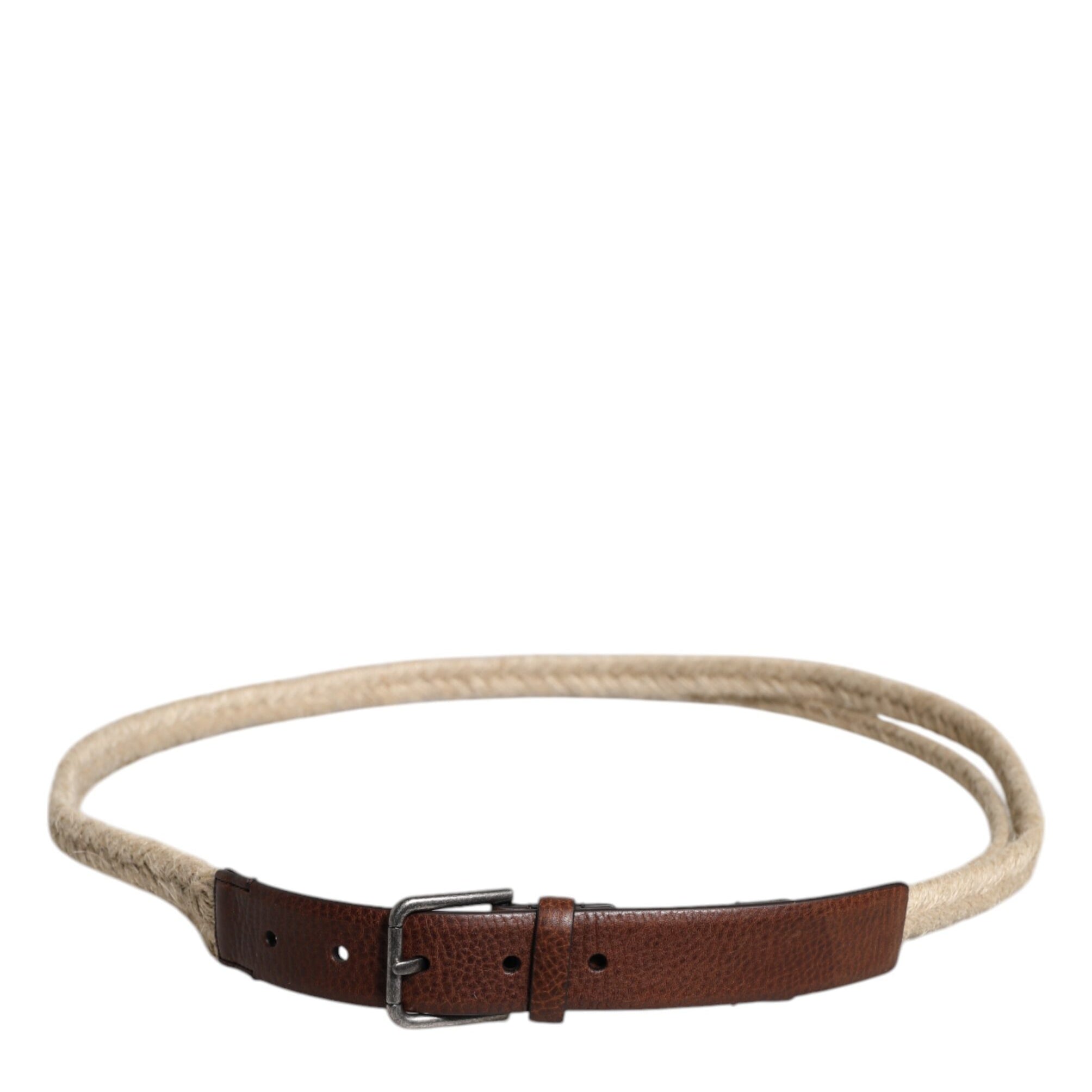 Dolce & Gabbana Brown Jute Leather Woven Metal Buckle Belt Dolce & Gabbana