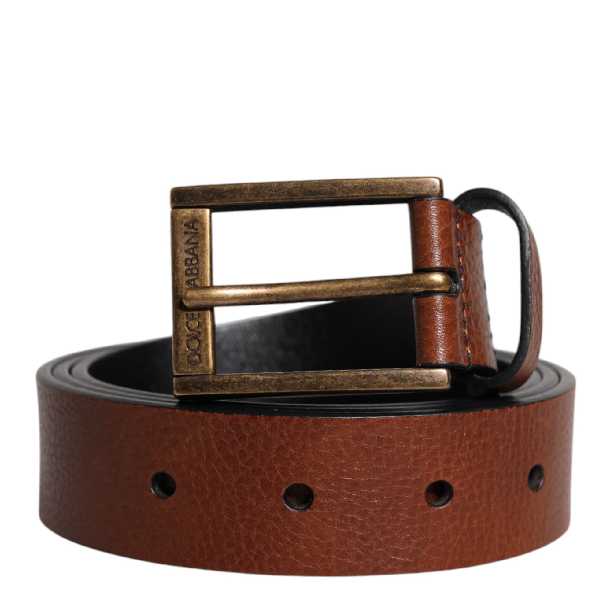 Dolce & Gabbana Brown Calf Leather Classic Metal Buckle Belt Dolce & Gabbana