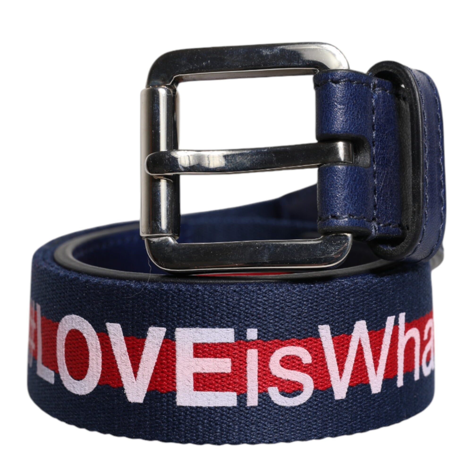 Dolce & Gabbana Blue Cotton Leather Printed Metal Buckle Belt Dolce & Gabbana