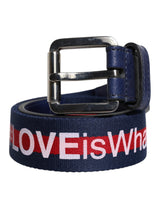 Dolce & Gabbana Blue Cotton Leather Printed Metal Buckle Belt