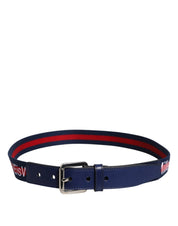 Blue Cotton Leather Printed Metal Buckle Belt