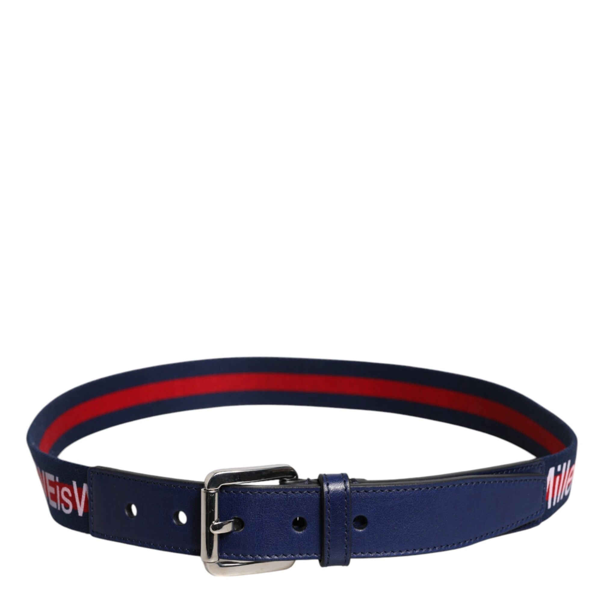 Dolce & Gabbana Blue Cotton Leather Printed Metal Buckle Belt Dolce & Gabbana