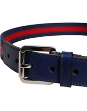 Blue Cotton Leather Printed Metal Buckle Belt