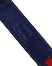 Blue Cotton Leather Printed Metal Buckle Belt