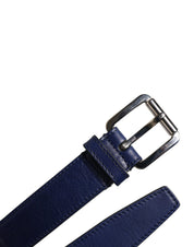 Blue Cotton Leather Printed Metal Buckle Belt