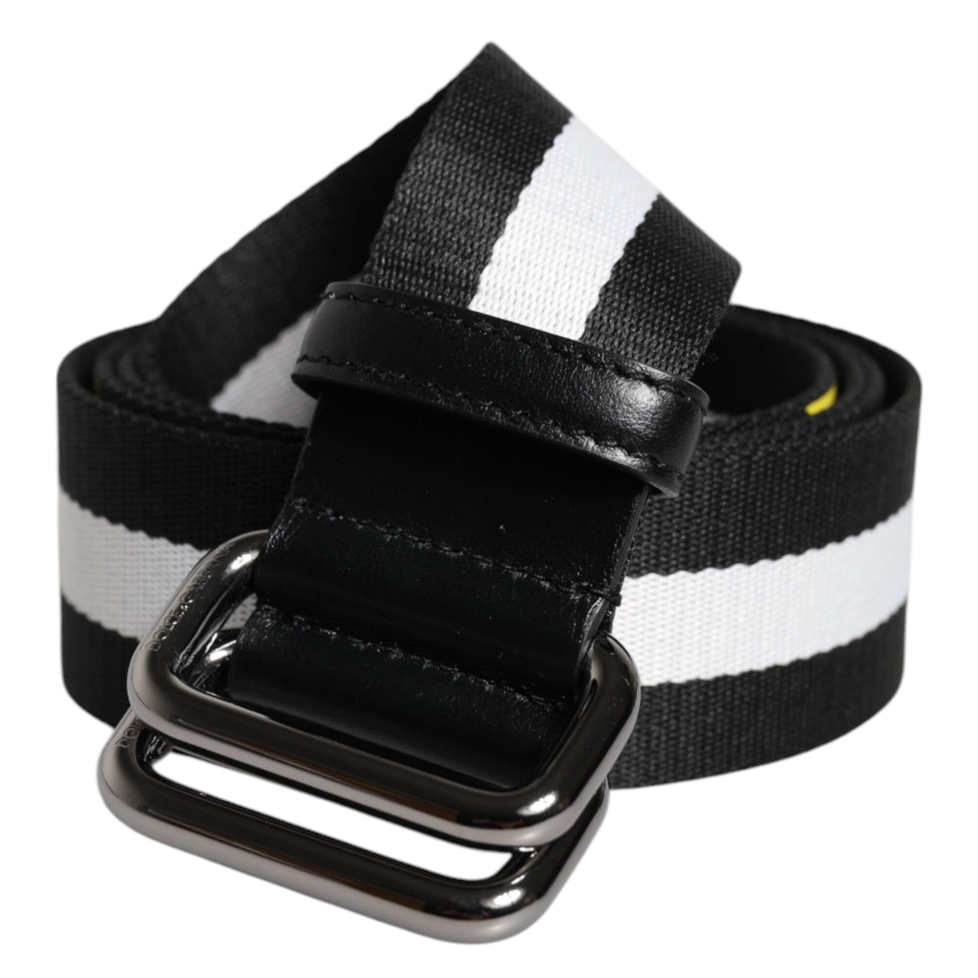 Dolce & Gabbana Black Yellow Logo Striped Metal Buckle Belt Dolce & Gabbana