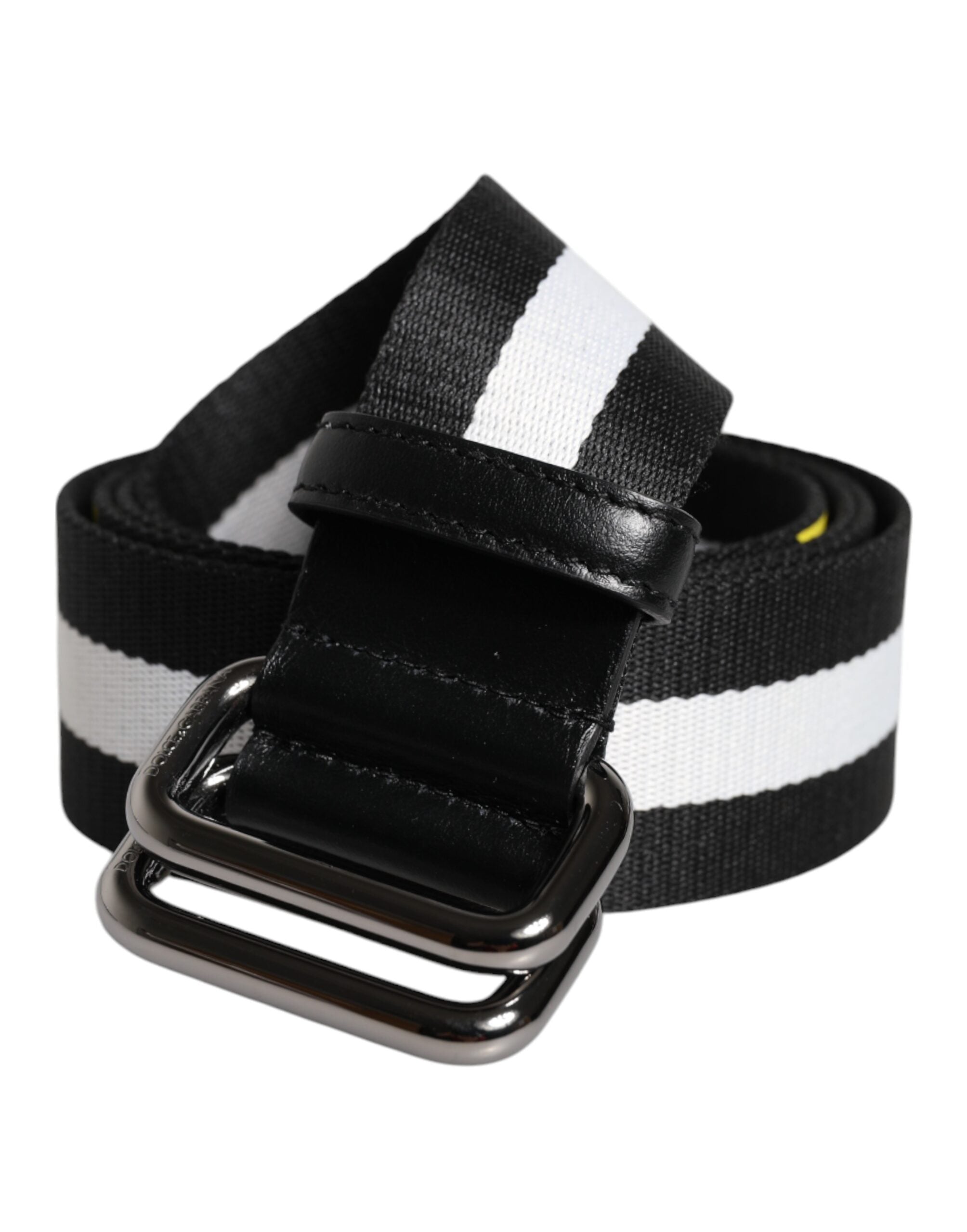 Dolce & Gabbana Black Yellow Logo Striped Metal Buckle Belt Dolce & Gabbana