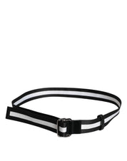 Black Yellow Logo Striped Metal Buckle Belt