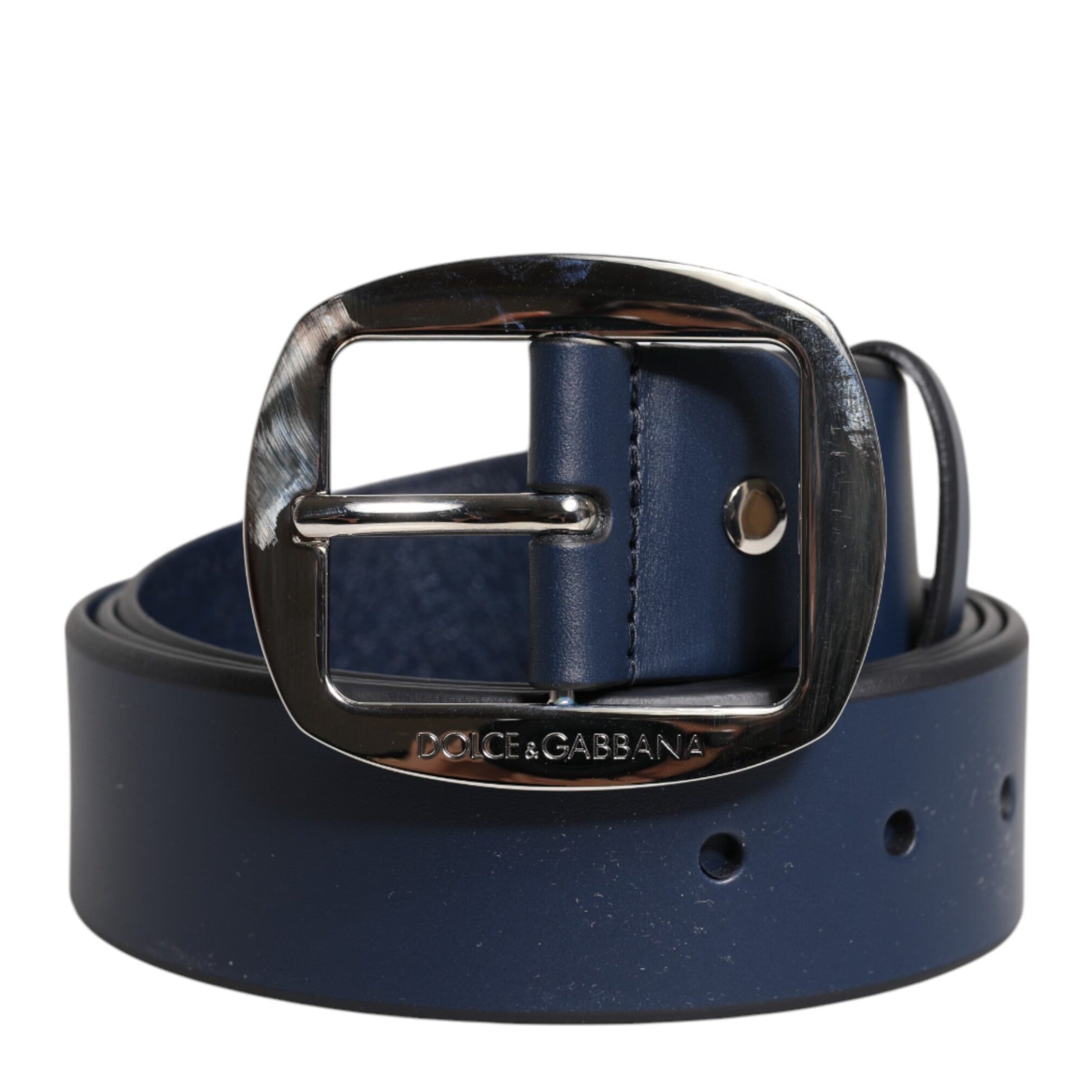 Dolce & Gabbana Blue Calf Leather Classic Metal Buckle Belt Dolce & Gabbana