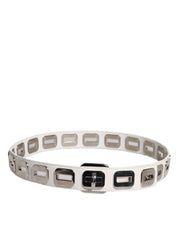 White Leather Gold Tone Rotating Buckle Belt