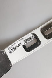 White Leather Gold Tone Rotating Buckle Belt
