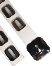 White Leather Gold Tone Rotating Buckle Belt