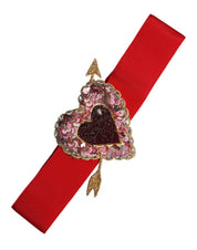Dolce & Gabbana Red Stretch Wide Waist Heart Embellished Belt