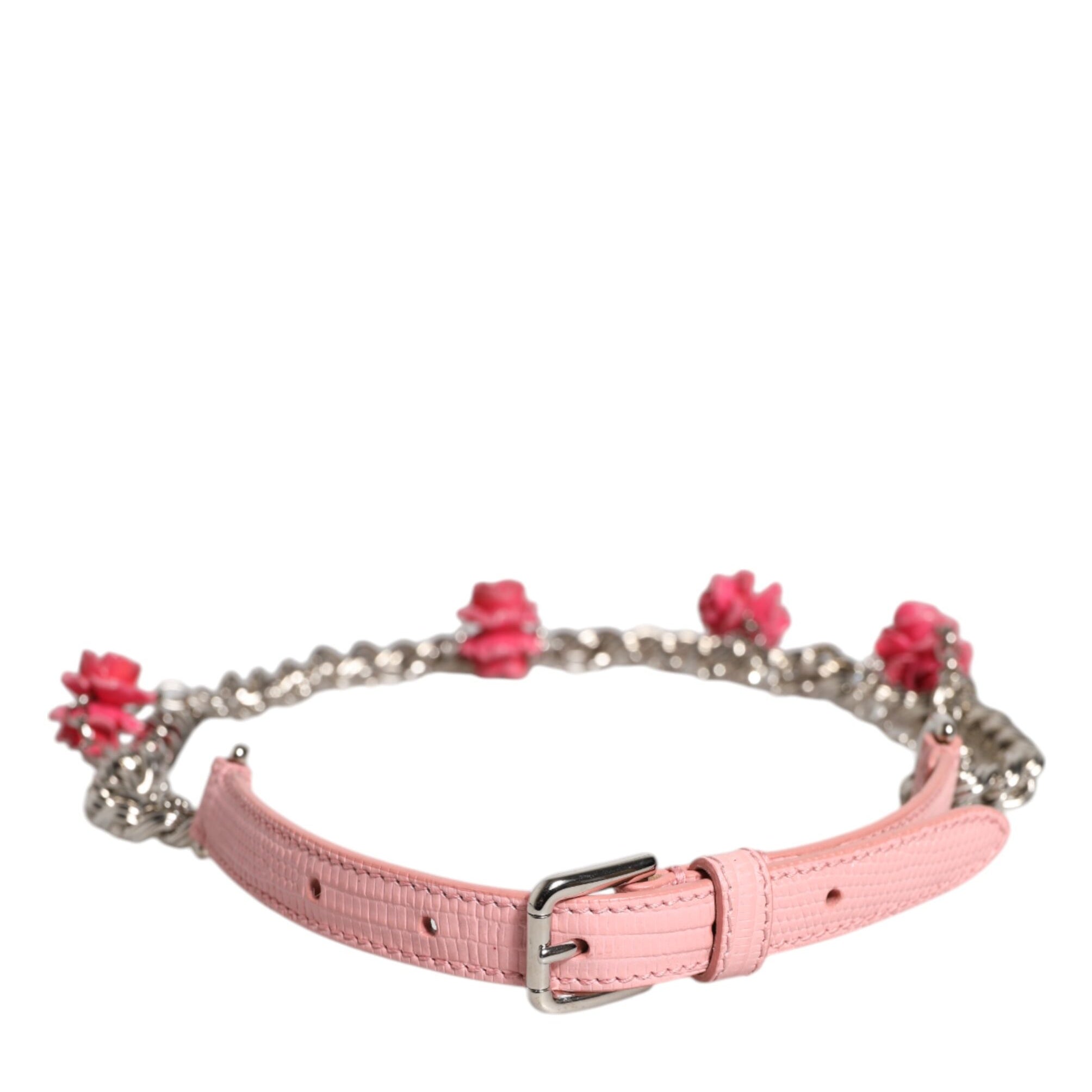 Dolce & Gabbana Pink Embelished Roses Textured Leather Belt Dolce & Gabbana