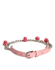 Dolce & Gabbana Pink Embelished Roses Textured Leather Belt Dolce & Gabbana
