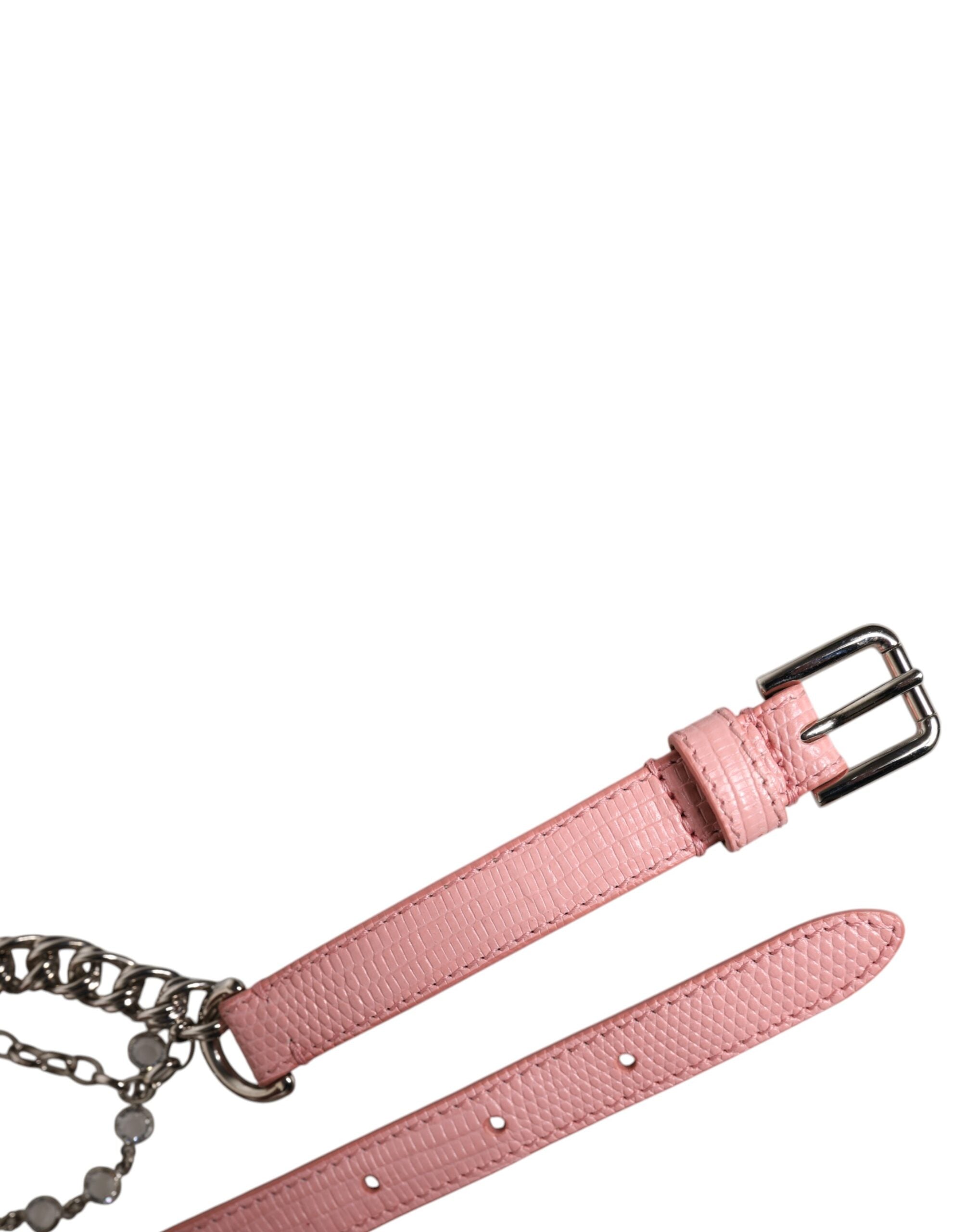 Dolce & Gabbana Pink Embelished Roses Textured Leather Belt Dolce & Gabbana