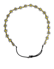 Black Leather Daisy Crystal Embellish Waist Belt