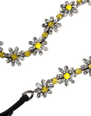 Black Leather Daisy Crystal Embellish Waist Belt