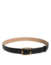 Black Leather Logo Metal Waist Buckle Belt