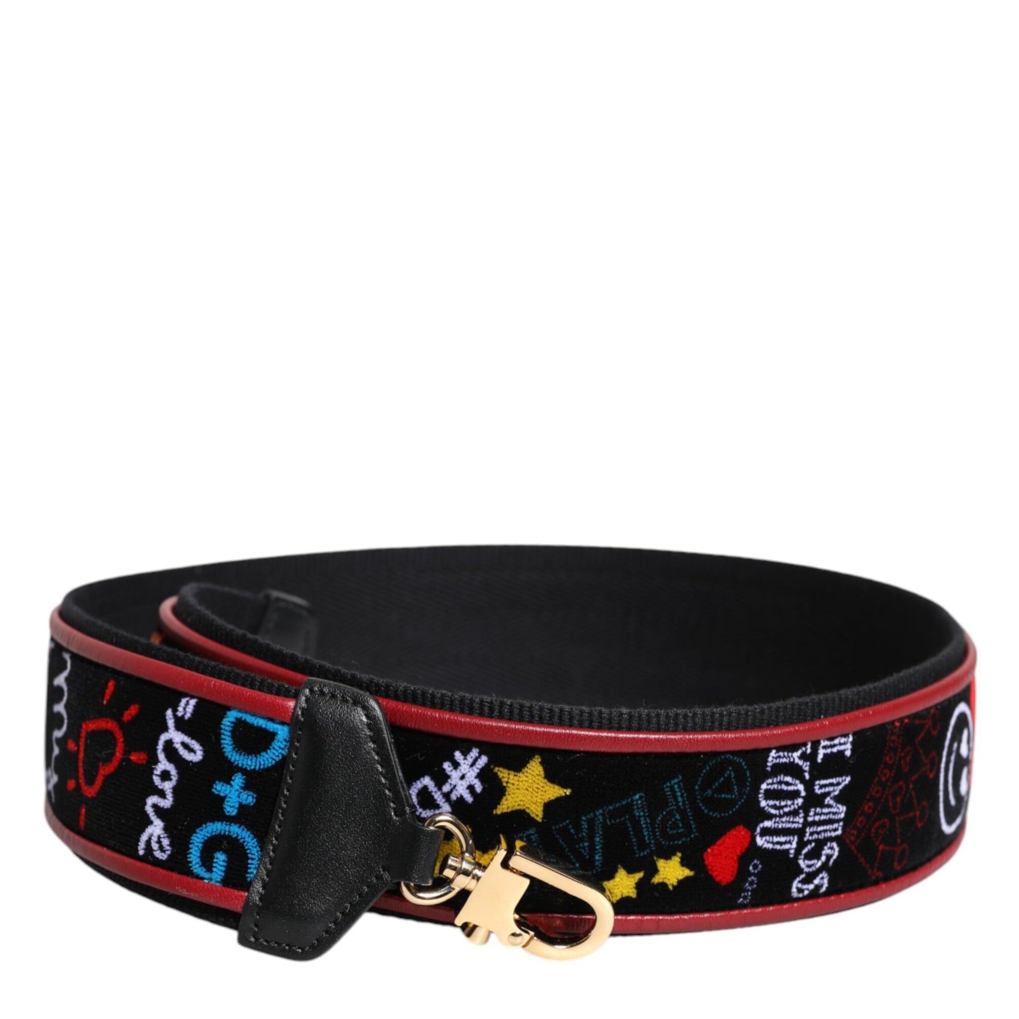 Dolce & Gabbana Black Cotton Printed Bag Shoulder Strap Dolce & Gabbana