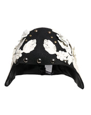 Black Wool White Floral Gold Leaf Cloche Hat