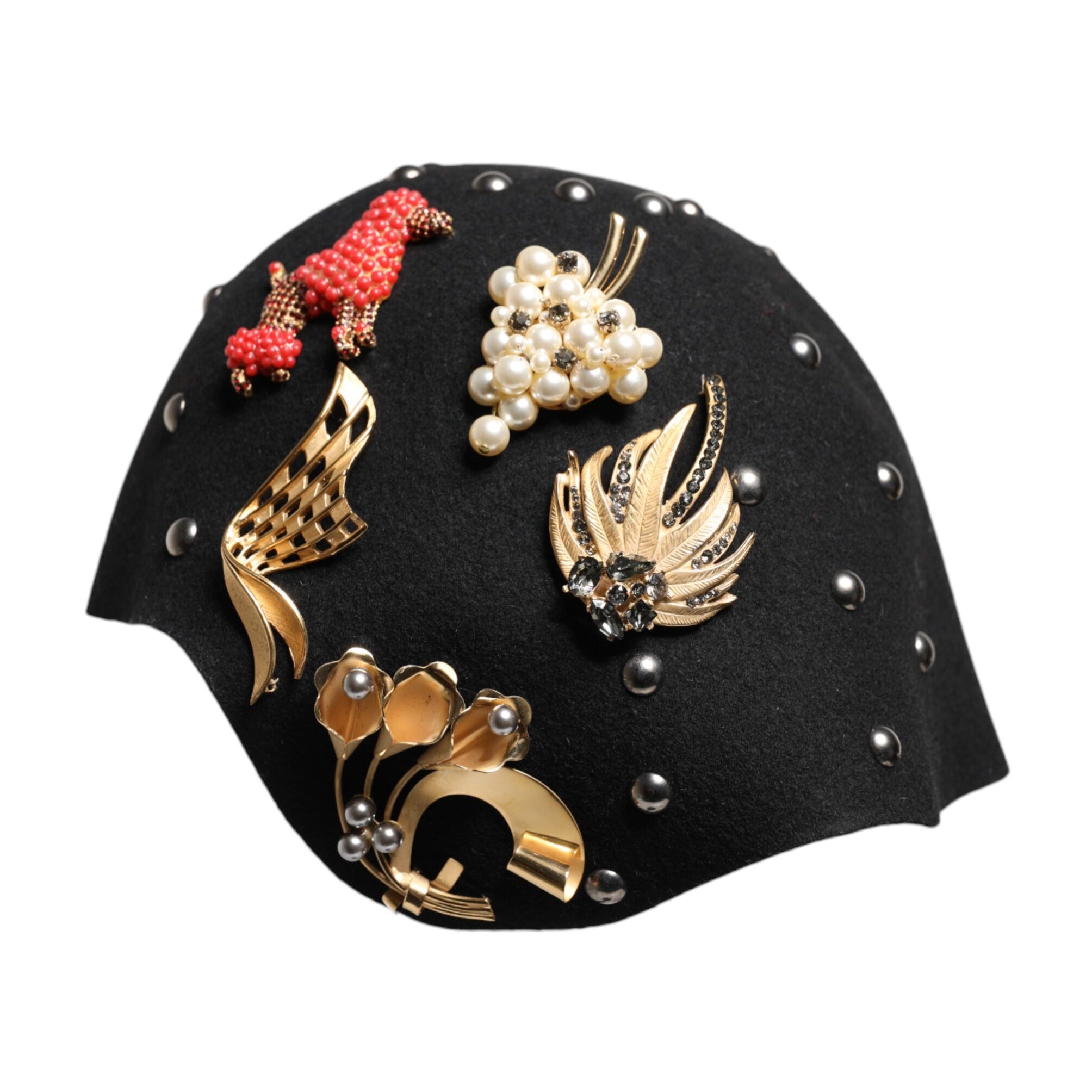 Dolce & Gabbana Black Wool Multicolor Embellished Cloche Hat Dolce & Gabbana