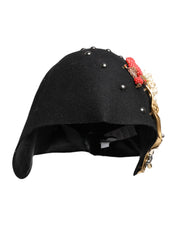Black Wool Multicolor Embellished Cloche Hat