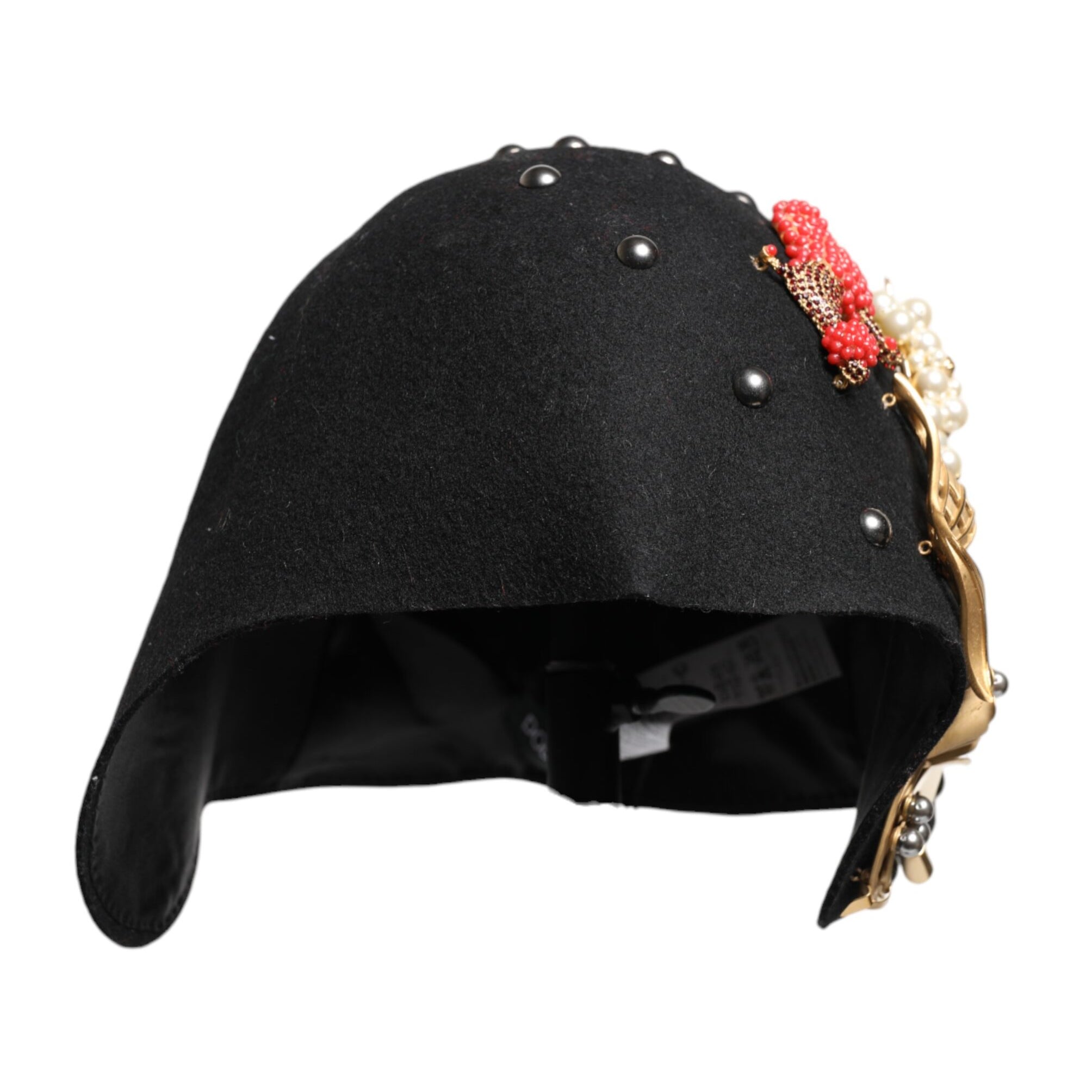 Dolce & Gabbana Black Wool Multicolor Embellished Cloche Hat Dolce & Gabbana